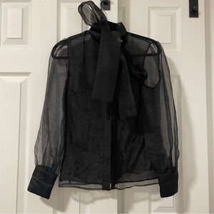 Zara Black Sheer Blouse with Bow